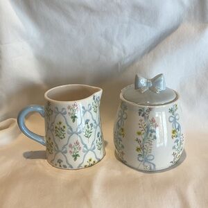 Blue Bow & Floral Cream and Sugar Set